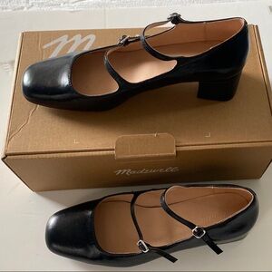 Madewell Black Leather heels with Double Straps